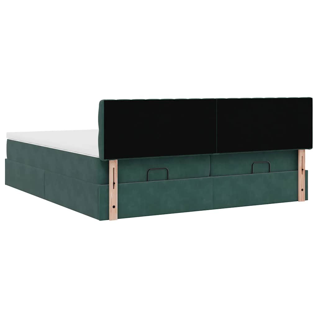 Estrutura de cama otomana com colchão verde escuro veludo - Image 9