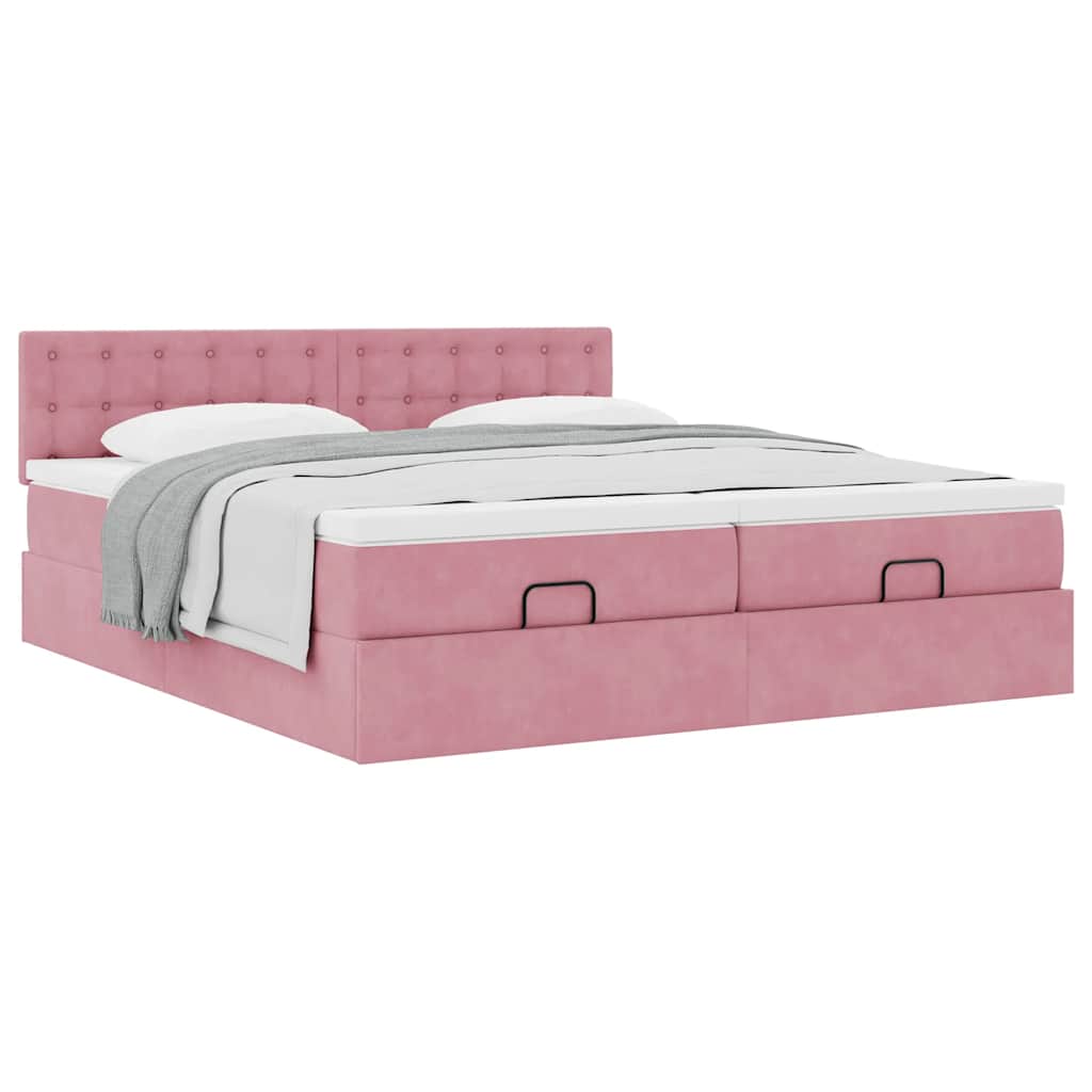 moldura de cama otomana vidaXL com colchão rosa 200x200cm Veludo - Image 3