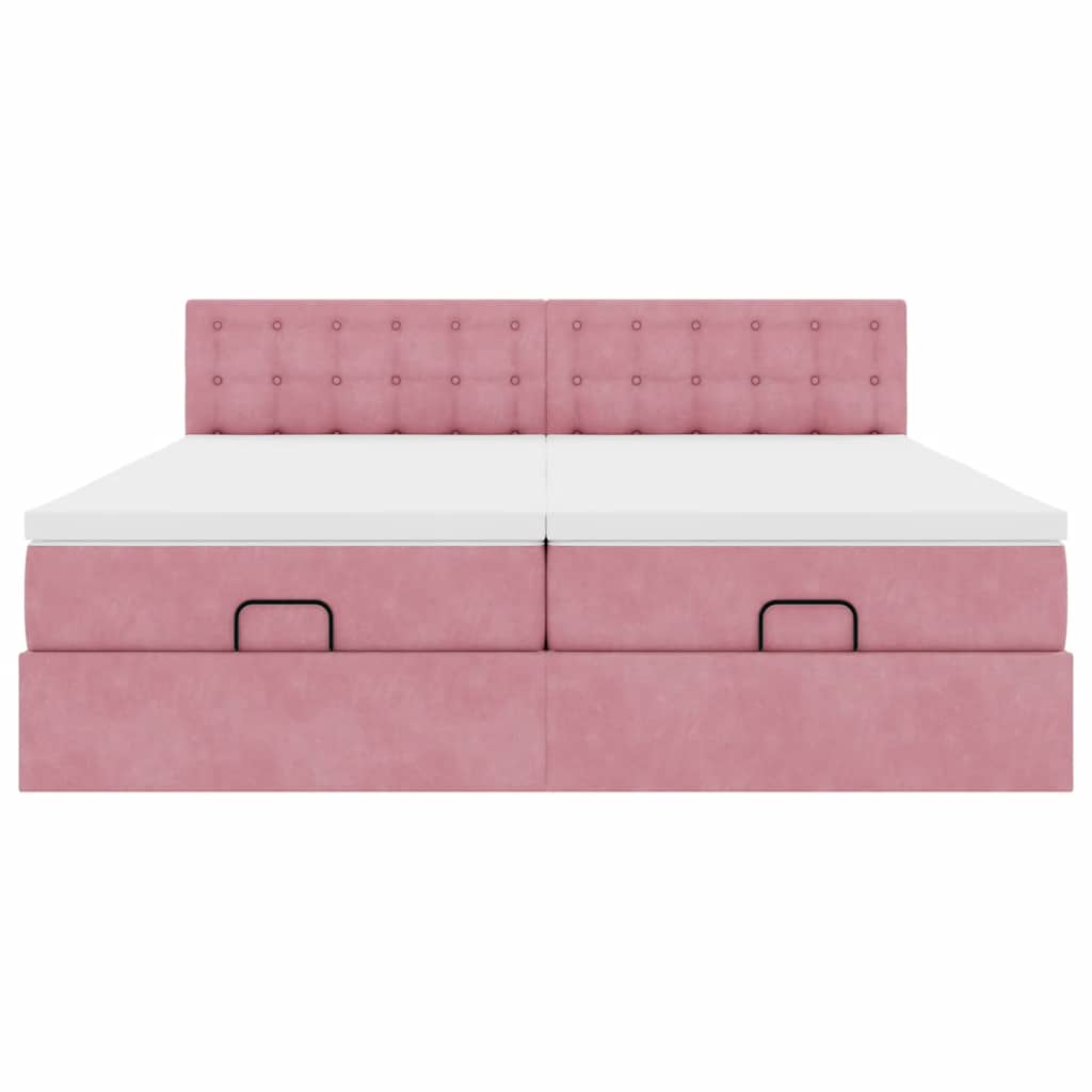 moldura de cama otomana vidaXL com colchão rosa 200x200cm Veludo - Image 4