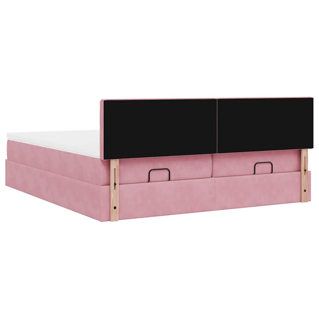moldura de cama otomana vidaXL com colchão rosa 200x200cm Veludo - Image 8