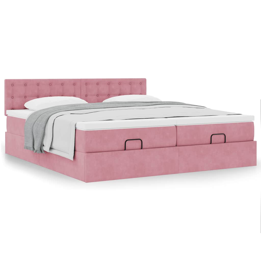 moldura de cama otomana vidaXL com colchão rosa 200x200cm Veludo