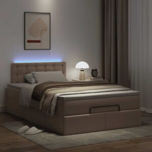 moldura de cama otomano vidaXL com colchão cappucino couro falso