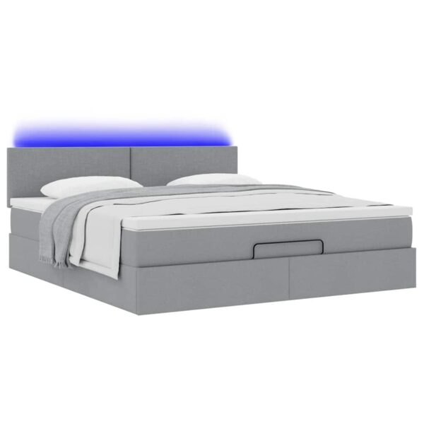 Cama otomana com colchão 160x200 cm tecido cinzento claro - Image 2