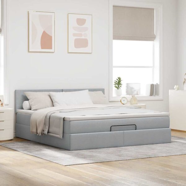 Cama otomana com colchão 160x200 cm tecido cinzento claro - Image 3