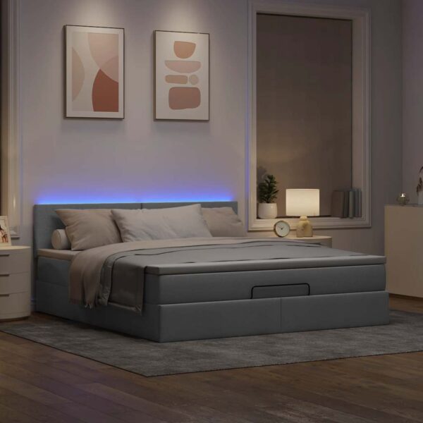 Cama otomana com colchão 160x200 cm tecido cinzento claro