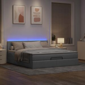 Cama otomana com colchão 160x200 cm tecido cinzento claro
