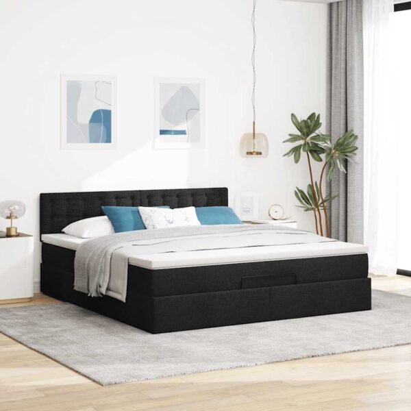 Estrutura de cama otomana com colchão 180x200 cm tecido preto - Image 3