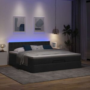 Estrutura de cama otomana com colchão 180x200 cm tecido preto