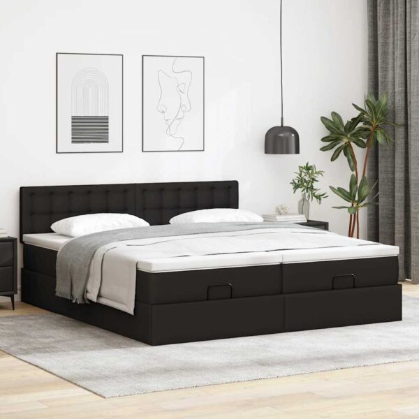 Estrutura de cama otomana com colchões pele artificial preta - Image 3
