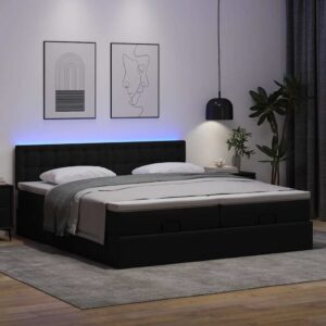 Estrutura de cama otomana com colchões pele artificial preta
