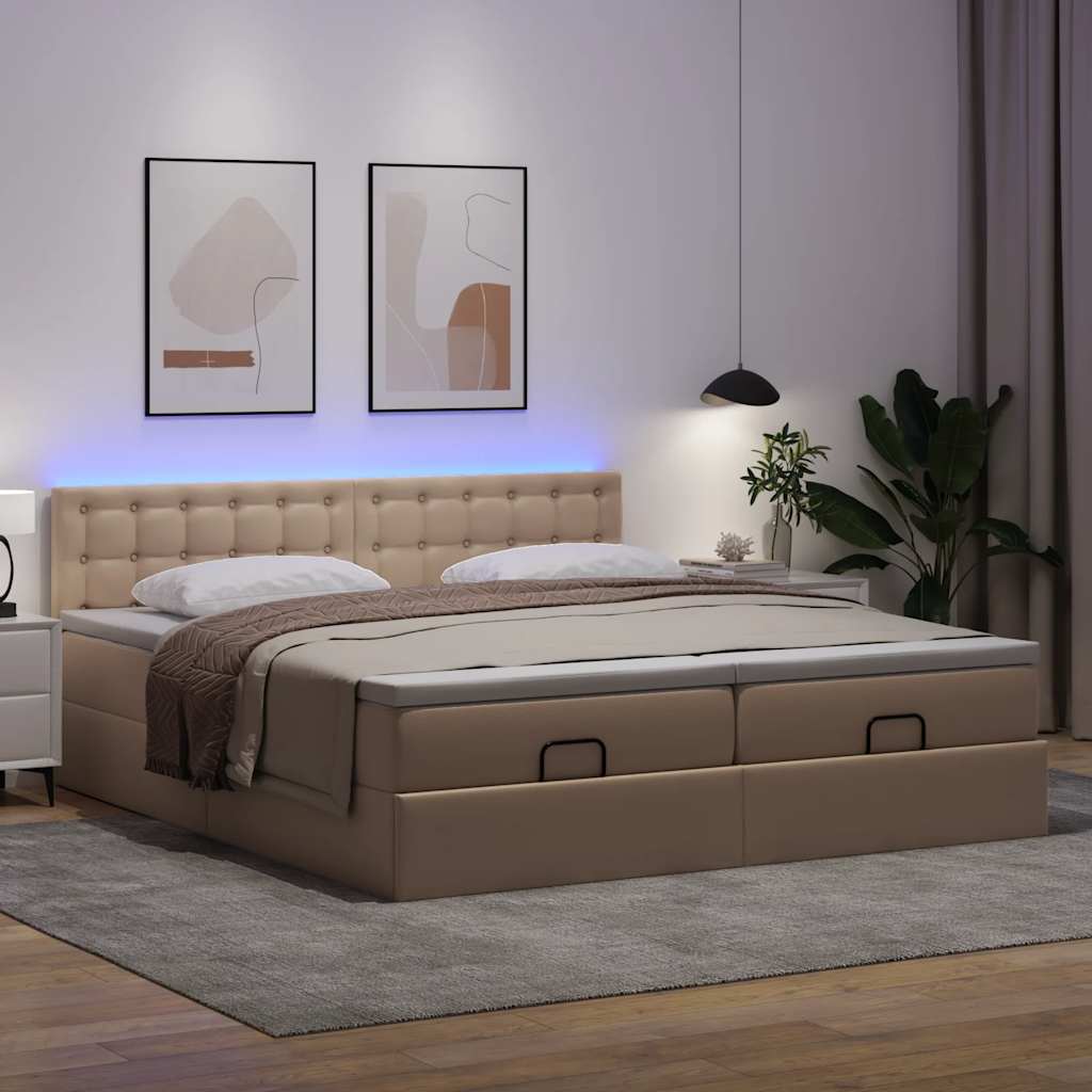 Estrutura de cama otomana com colchões cappucino pele sintética