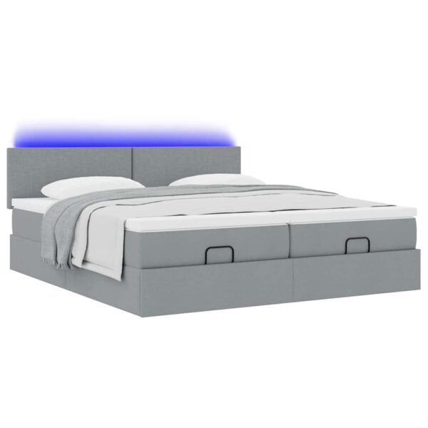 Estrutura de cama otomana com colchões tecido cinzento claro - Image 2