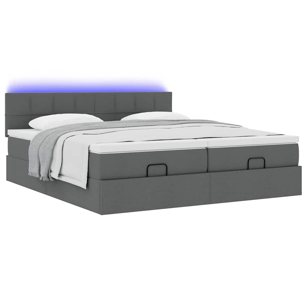 Estrutura de cama otomana com colchões tecido cinzento escuro - Image 2