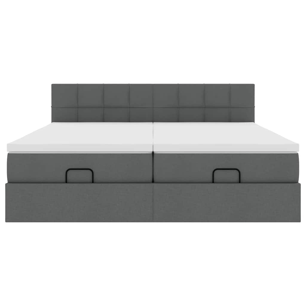 Estrutura de cama otomana com colchões tecido cinzento escuro - Image 5