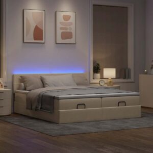 Estrutura de cama otomana com colchões tecido creme 180x200cm