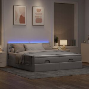 Estrutura de cama otomana com colchões tecido cinzento