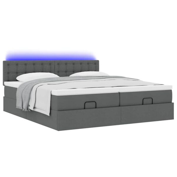 Estrutura de cama otomana com colchões tecido cinzento escuro - Image 2