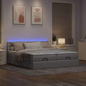 Estrutura de cama otomana com colchões tecido cinzento