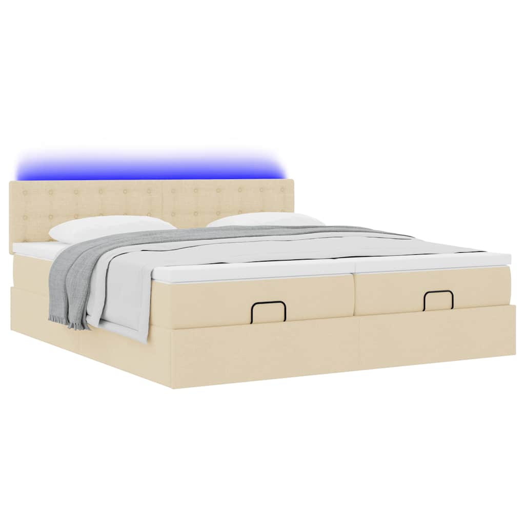 Estrutura de cama otomana com colchões tecido creme 180x200cm - Image 2