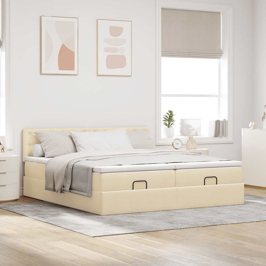 Estrutura de cama otomana com colchões tecido creme 180x200cm - Image 3