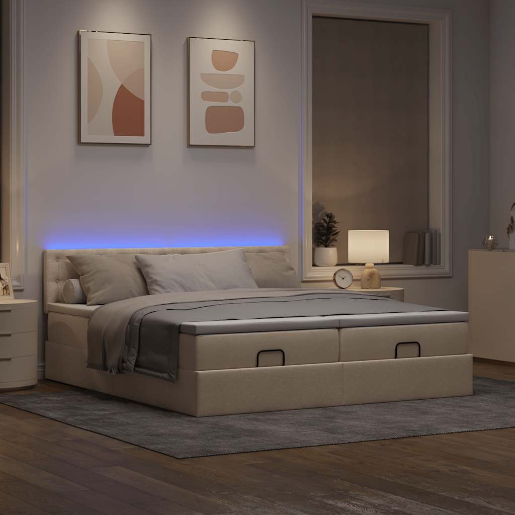 Estrutura de cama otomana com colchões tecido creme 180x200cm
