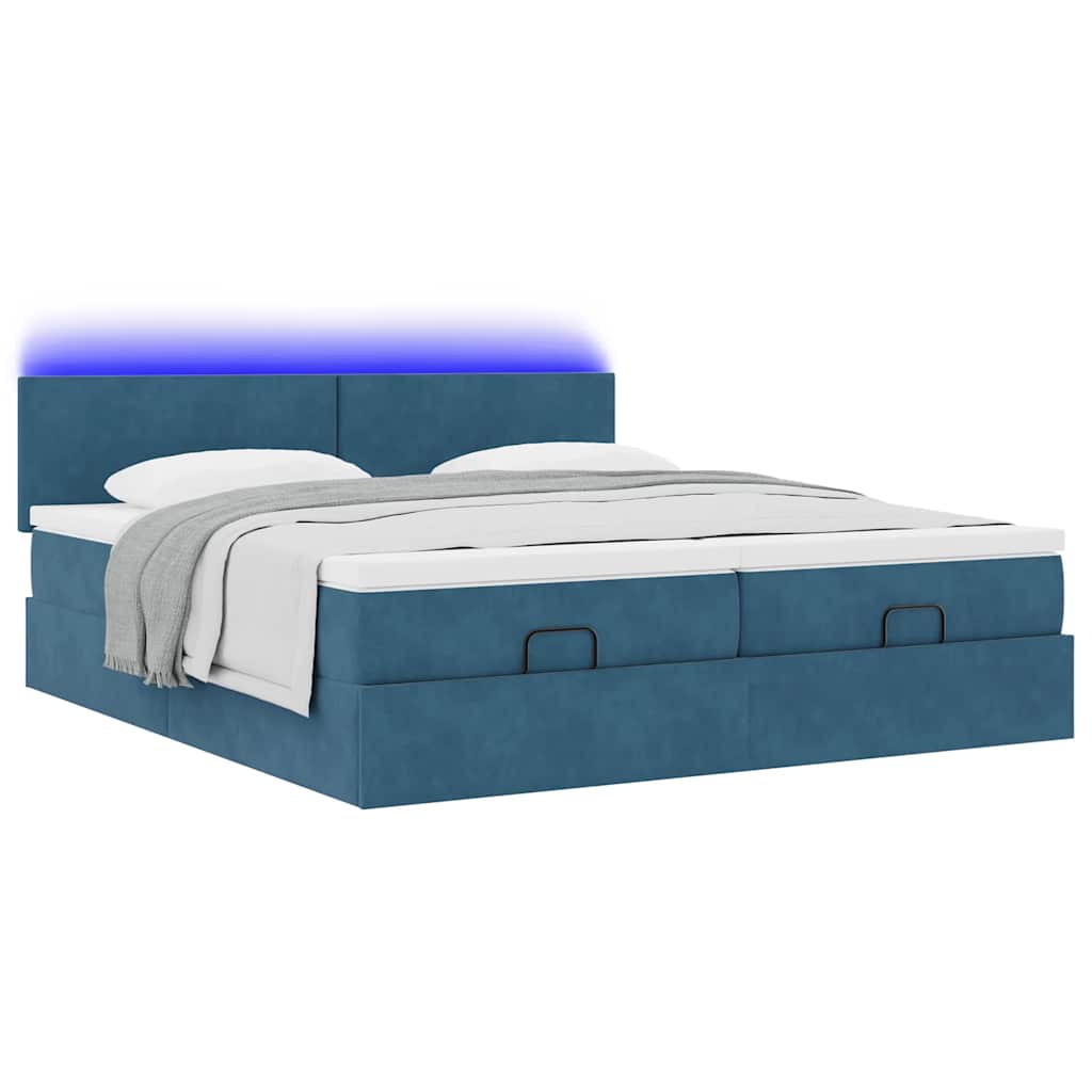 Estrutura de cama otomana com colchão azul escuro veludo - Image 2