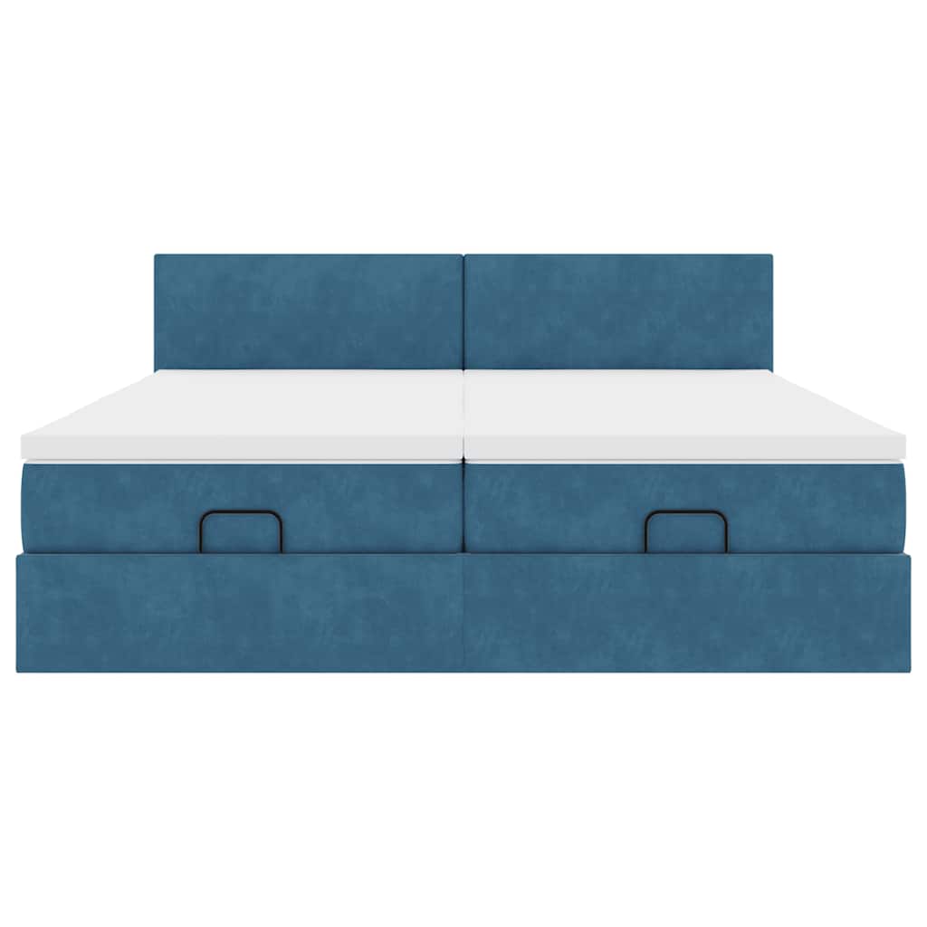 Estrutura de cama otomana com colchão azul escuro veludo - Image 5