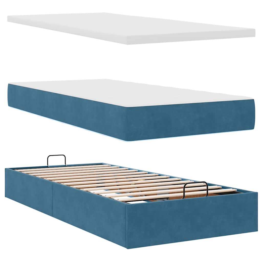Estrutura de cama otomana com colchão azul escuro veludo - Image 6
