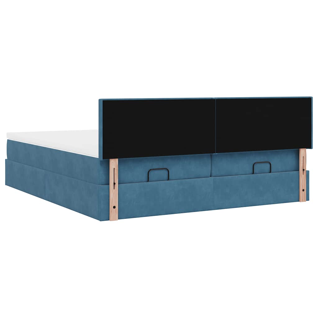 Estrutura de cama otomana com colchão azul escuro veludo - Image 9