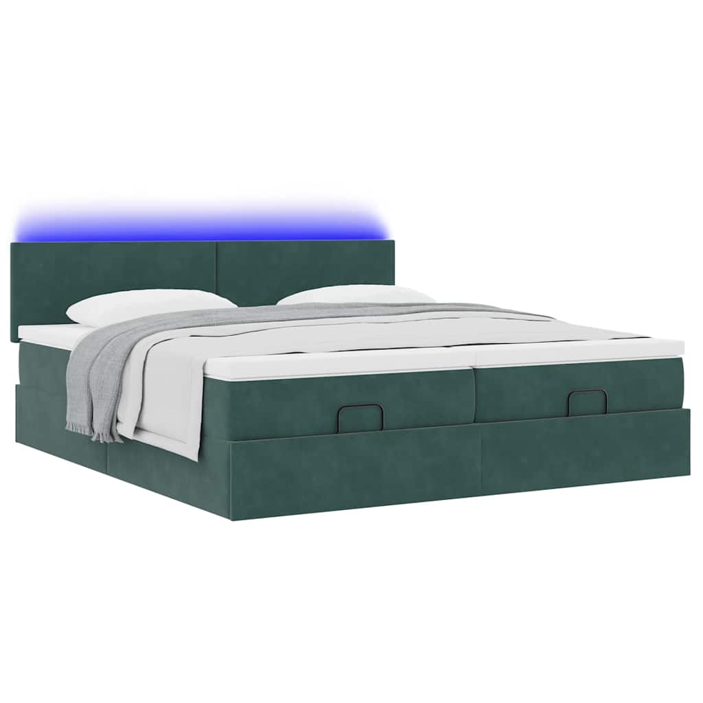Estrutura de cama otomana com colchão verde escuro veludo - Image 2