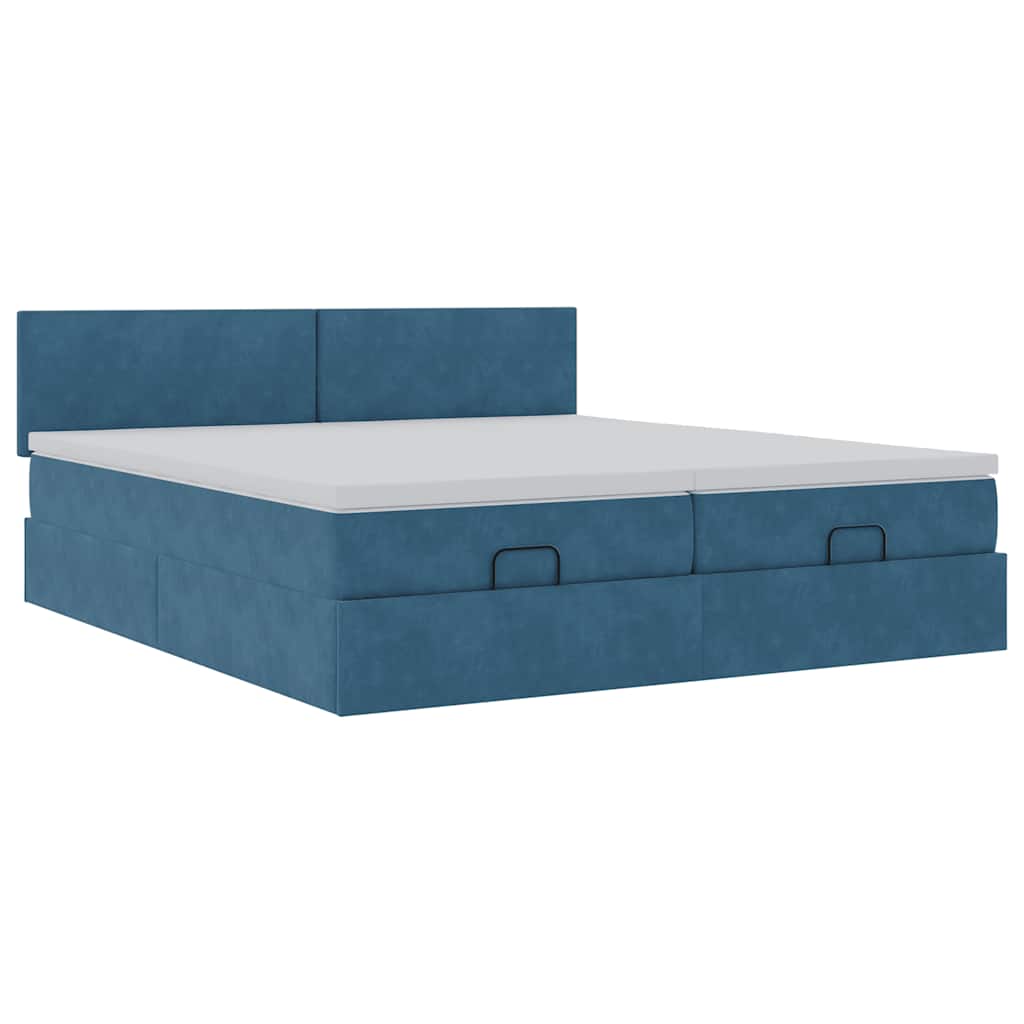 Estrutura de cama otomana com colchão azul escuro Veludo - Image 4