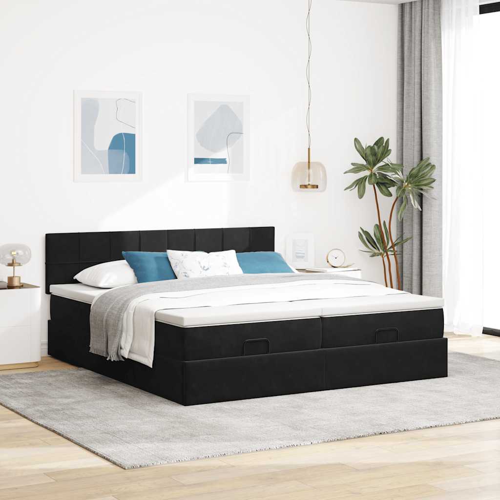 Estrutura de cama otomana com colchões 160x200 cm veludo preto - Image 3
