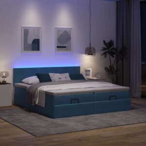 Estrutura de cama otomana com colchão azul escuro Veludo