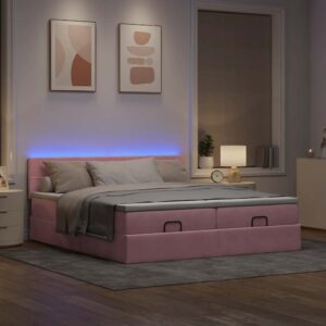 moldura de cama otomana vidaXL com colchão rosa 200x200cm Veludo