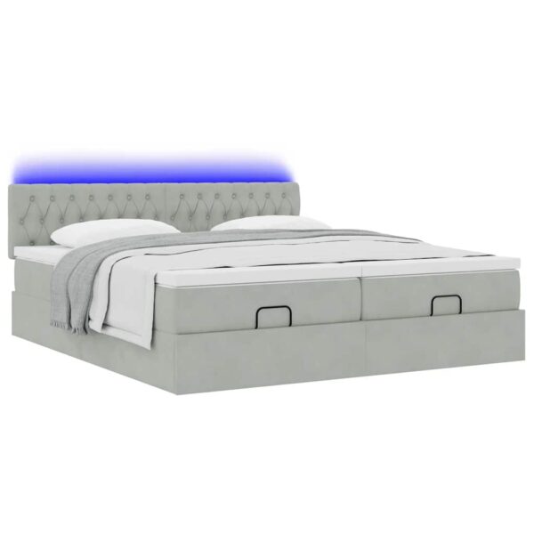 Estrutura cama otomana colchões 160x200cm veludo cinzento claro - Image 2