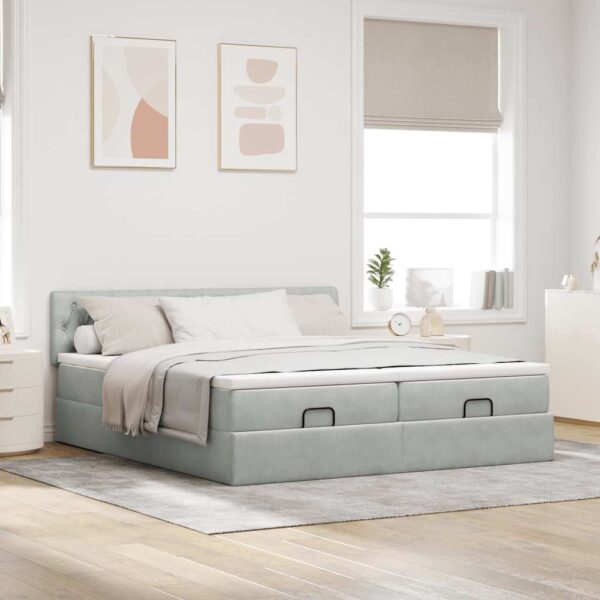 Estrutura cama otomana colchões 160x200cm veludo cinzento claro - Image 3