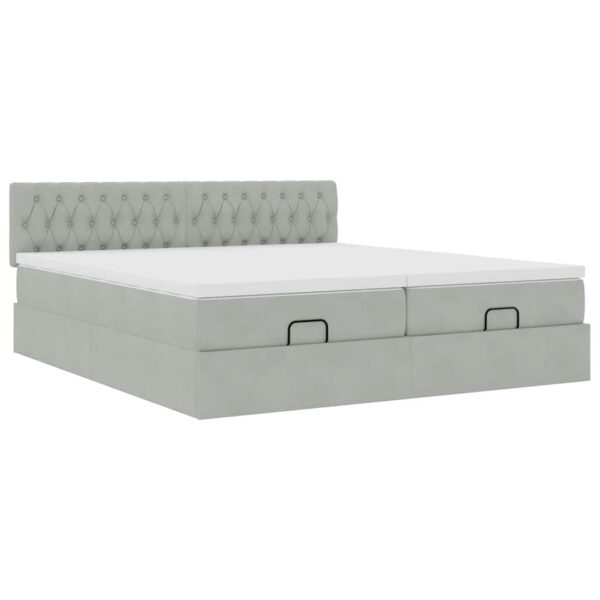 Estrutura cama otomana colchões 160x200cm veludo cinzento claro - Image 4