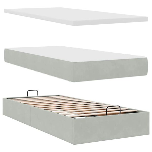 Estrutura cama otomana colchões 160x200cm veludo cinzento claro - Image 6