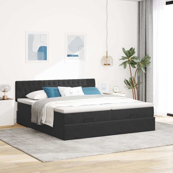 Estrutura de cama otomana com colchões 160x200 cm veludo preto - Image 3