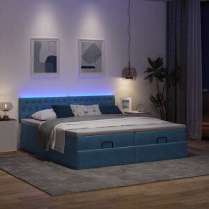 Estrutura de cama otomana com colchão azul escuro Veludo