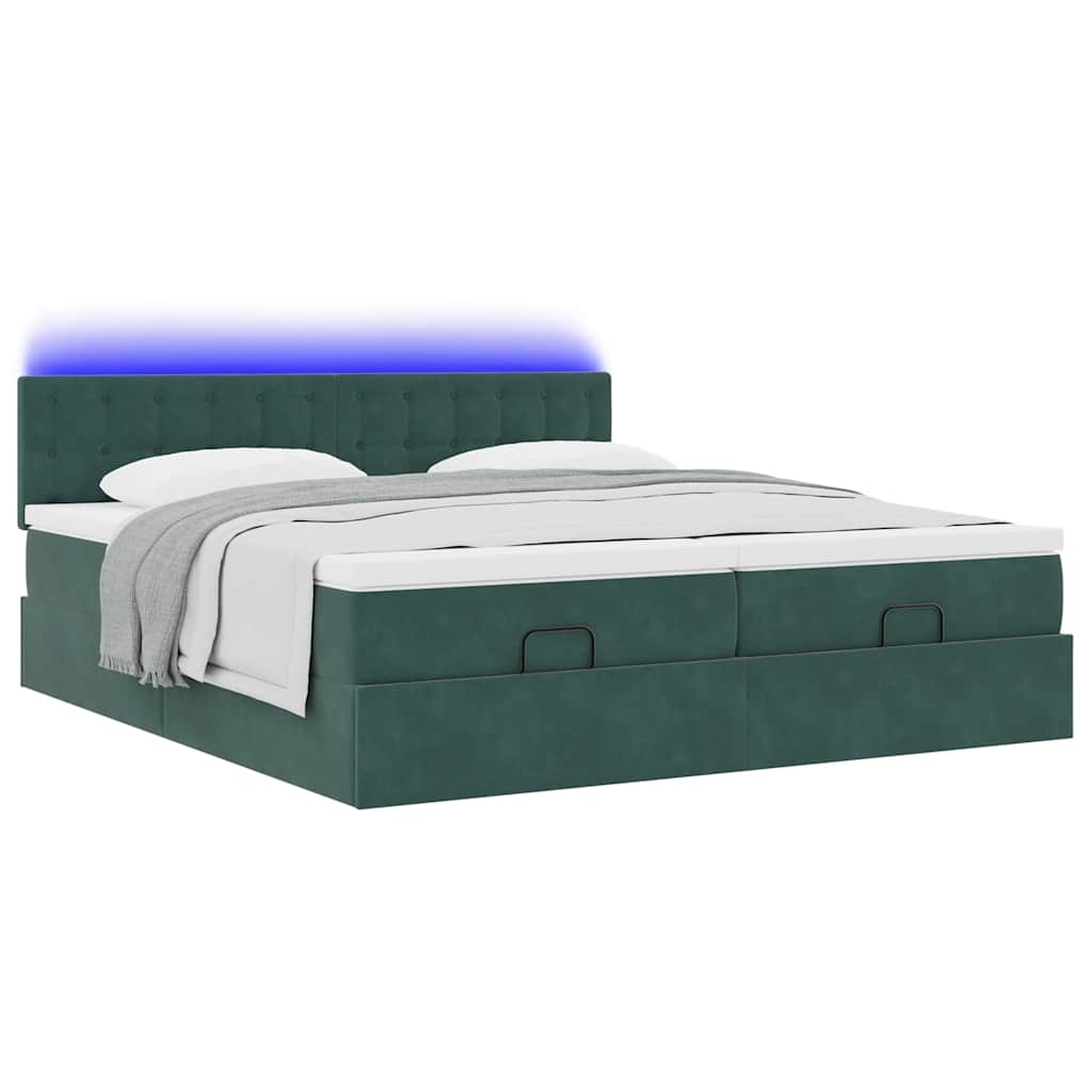 Estrutura de cama otomana com colchão verde escuro veludo - Image 2