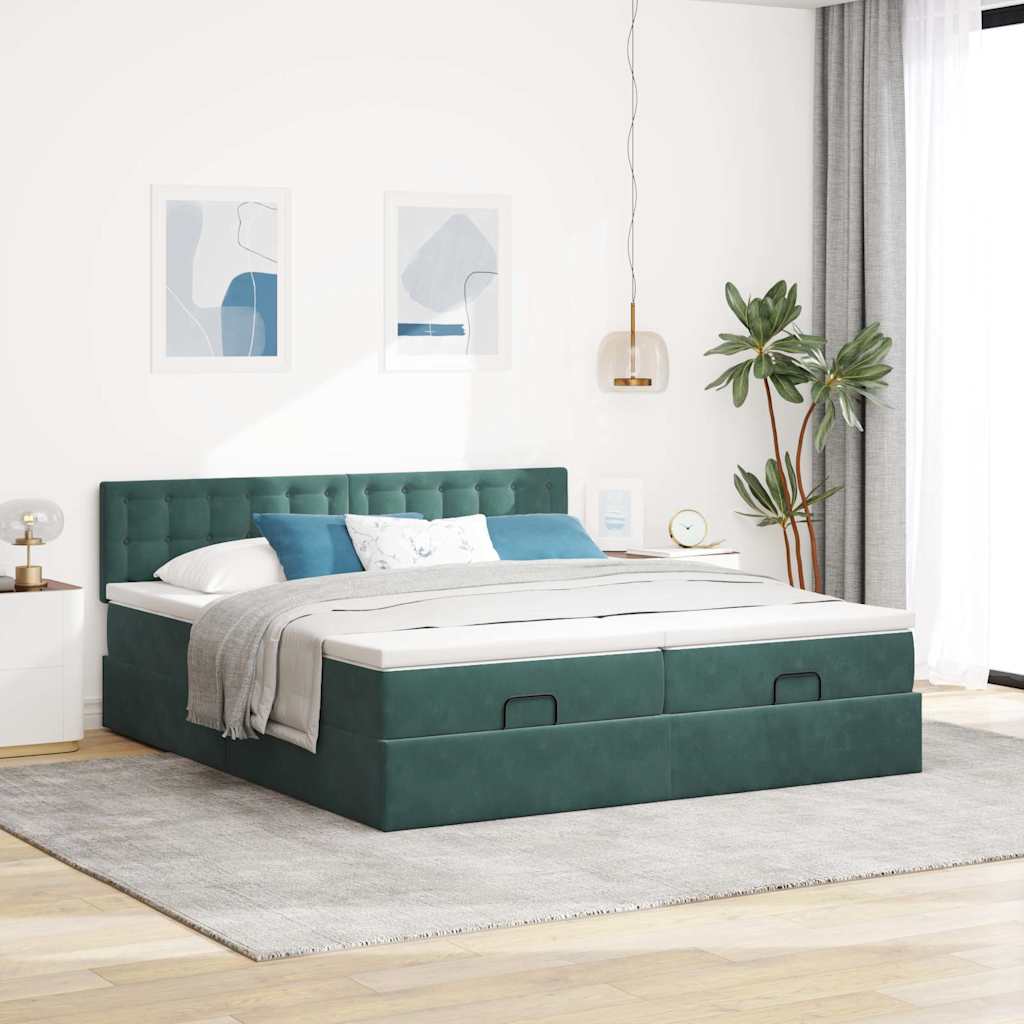 Estrutura de cama otomana com colchão verde escuro veludo - Image 3