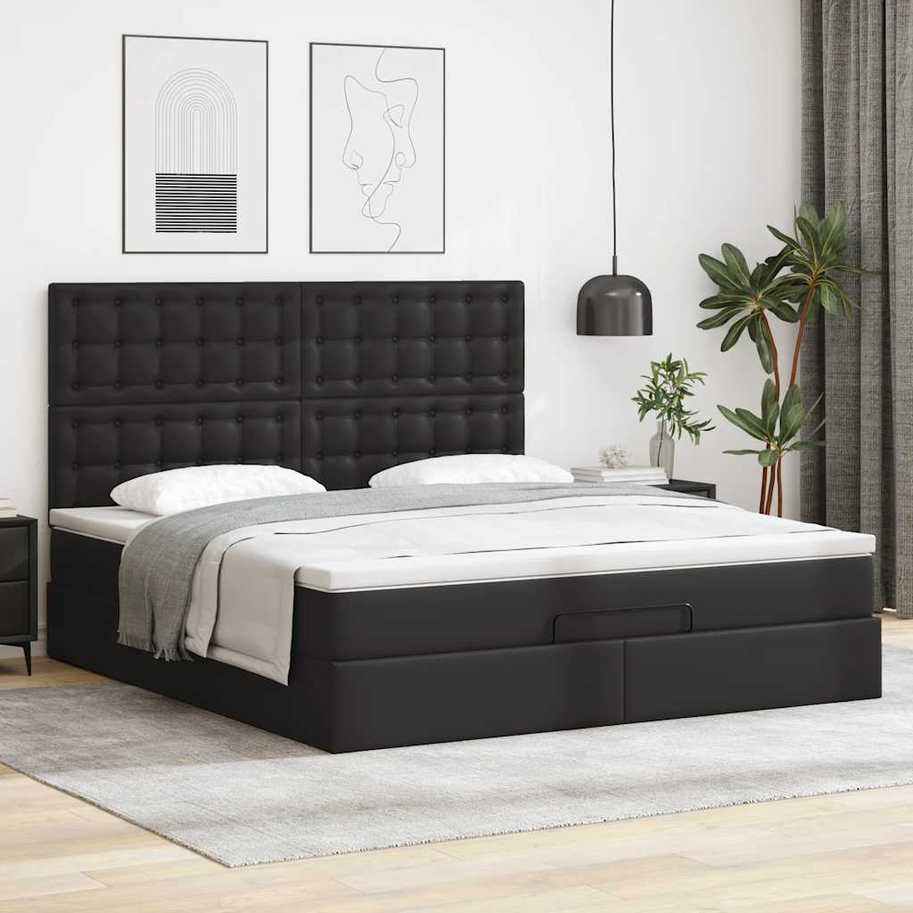 Estrutura de cama otomana com colchão 180x200 cm preta - Image 2