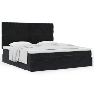 Estrutura de cama otomana com colchões 180x200cm veludo preto