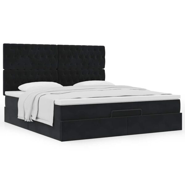 Estrutura de cama otomana com colchões 180x200cm veludo preto