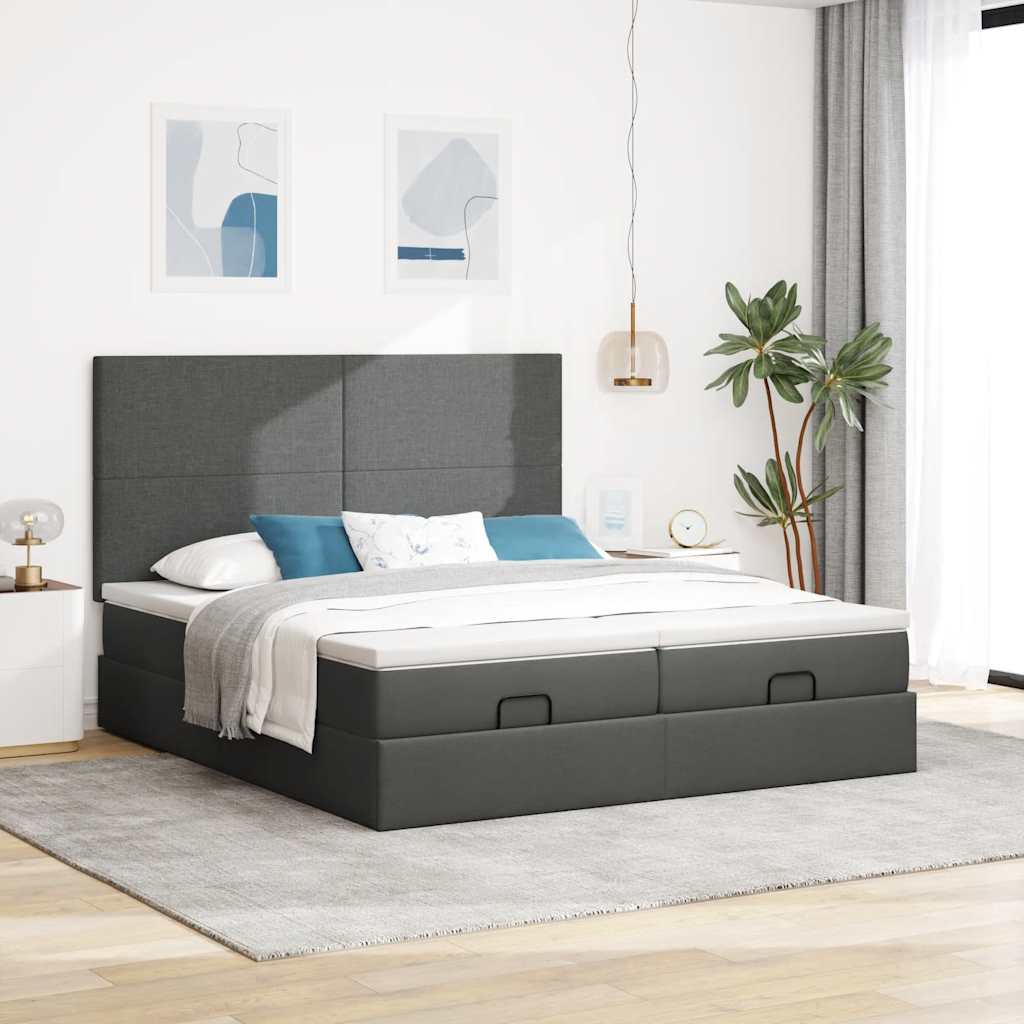 Estrutura de cama otomana com colchões tecido cinzento escuro - Image 2