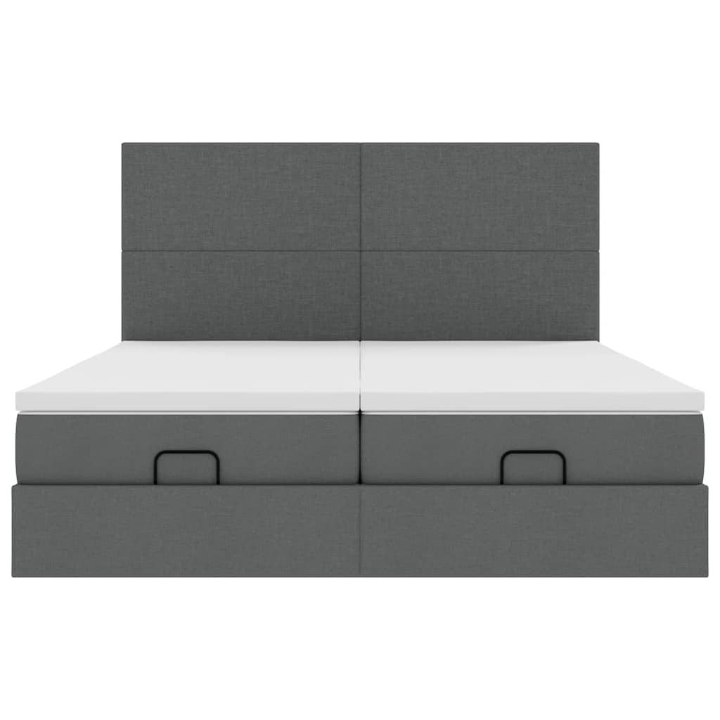 Estrutura de cama otomana com colchões tecido cinzento escuro - Image 4
