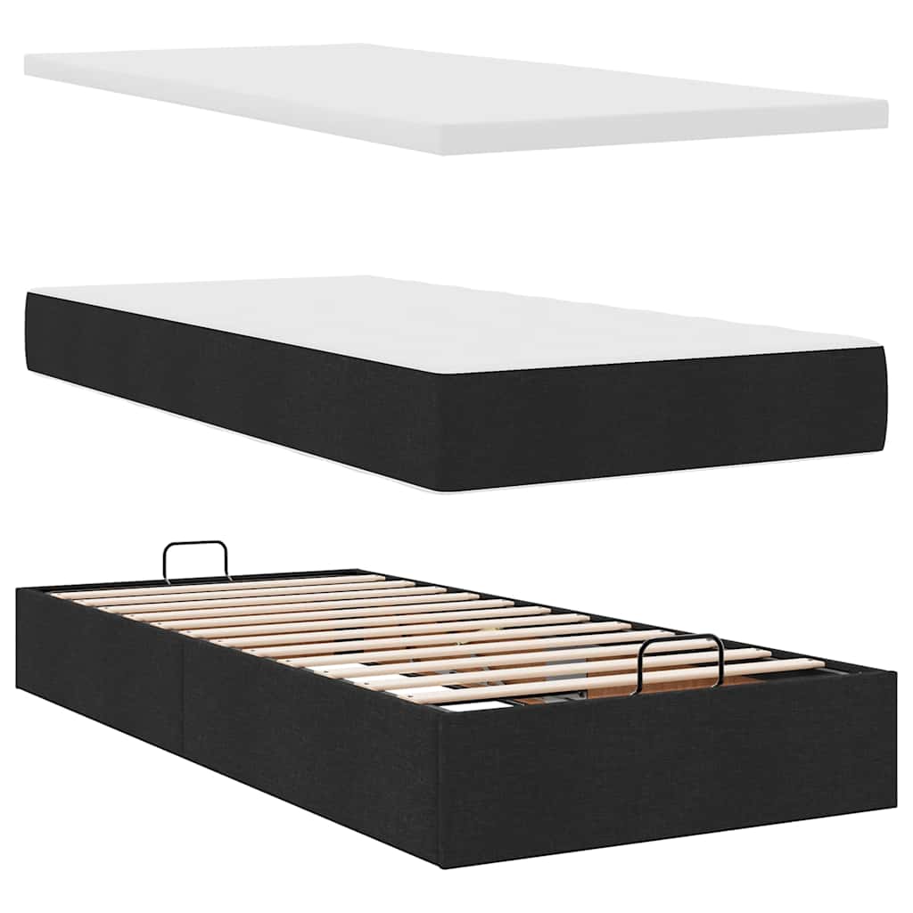 63 / 5,000vidaXL Estrutura de cama otomana com colchões tecido preto - Image 8