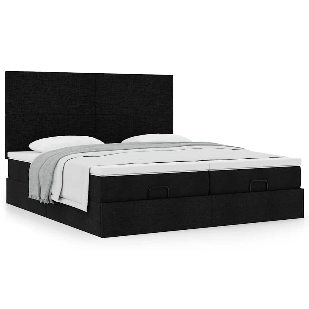 63 / 5,000vidaXL Estrutura de cama otomana com colchões tecido preto