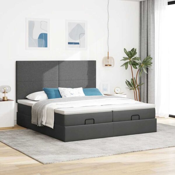 Estrutura de cama otomana com colchões tecido cinzento escuro - Image 2